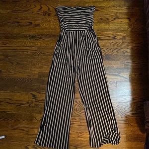 Brown and tan striped jumpsuit (with pockets)